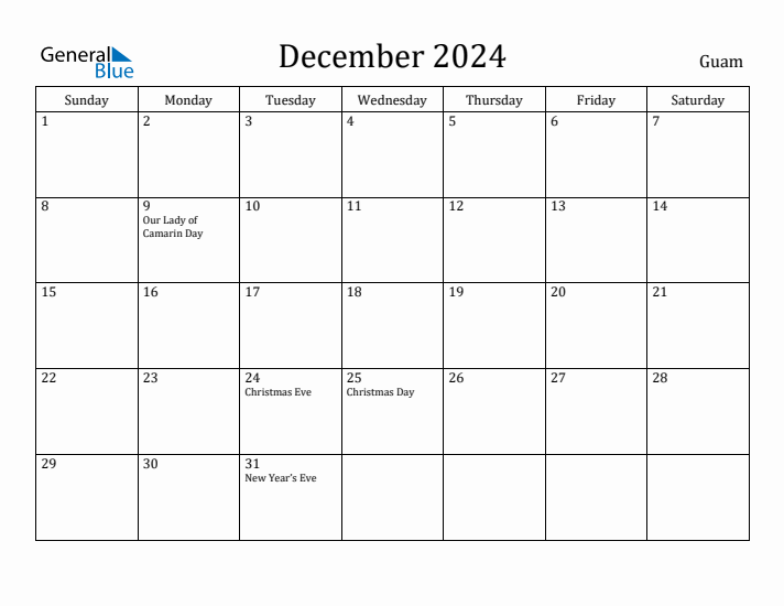 December 2024 Calendar Guam