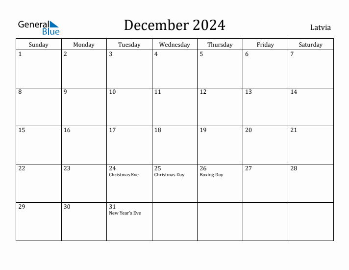 December 2024 Calendar Latvia