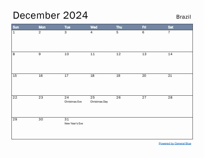 December 2024 Simple Monthly Calendar for Brazil