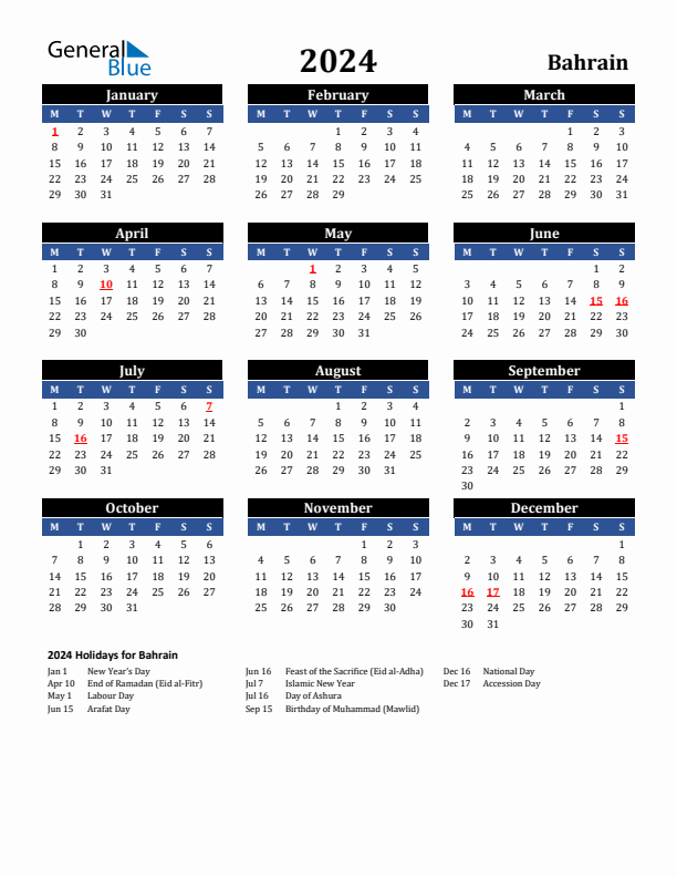 2024 Bahrain Holiday Calendar