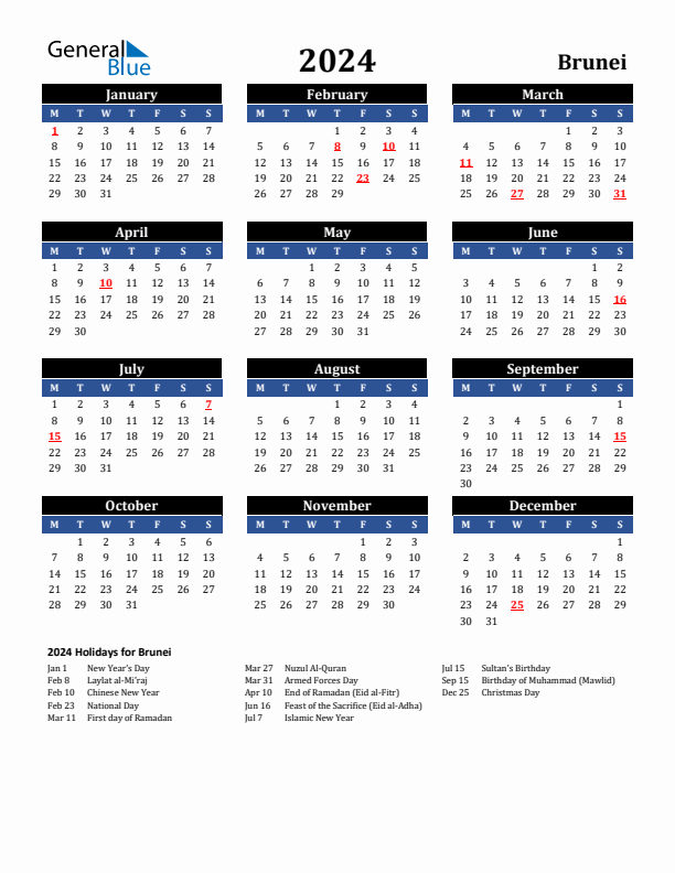 2024 Brunei Holiday Calendar