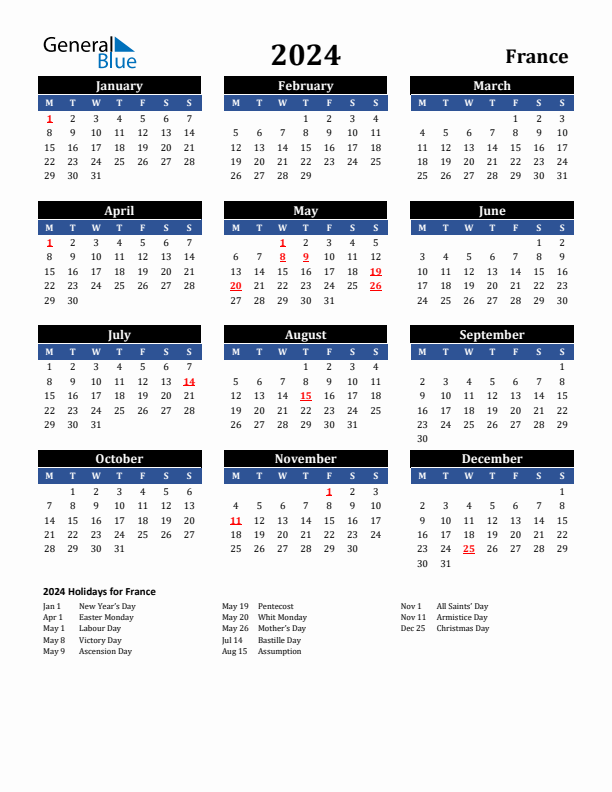 2024 France Holiday Calendar