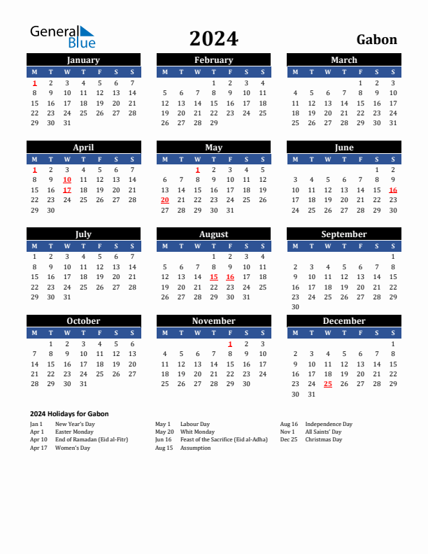 2024 Gabon Holiday Calendar