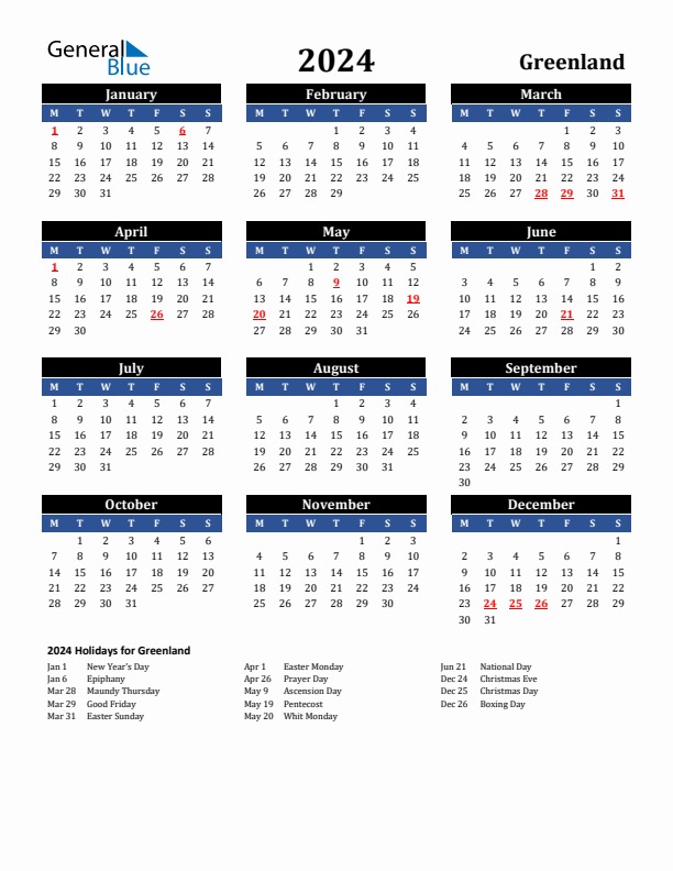 2024 Greenland Holiday Calendar