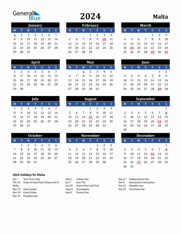 2024 Malta Holiday Calendar