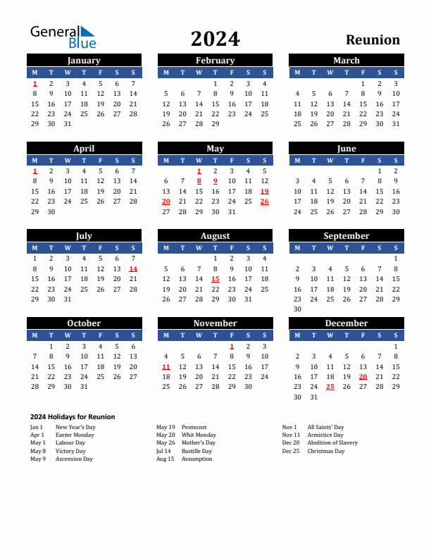 2024 Reunion Holiday Calendar