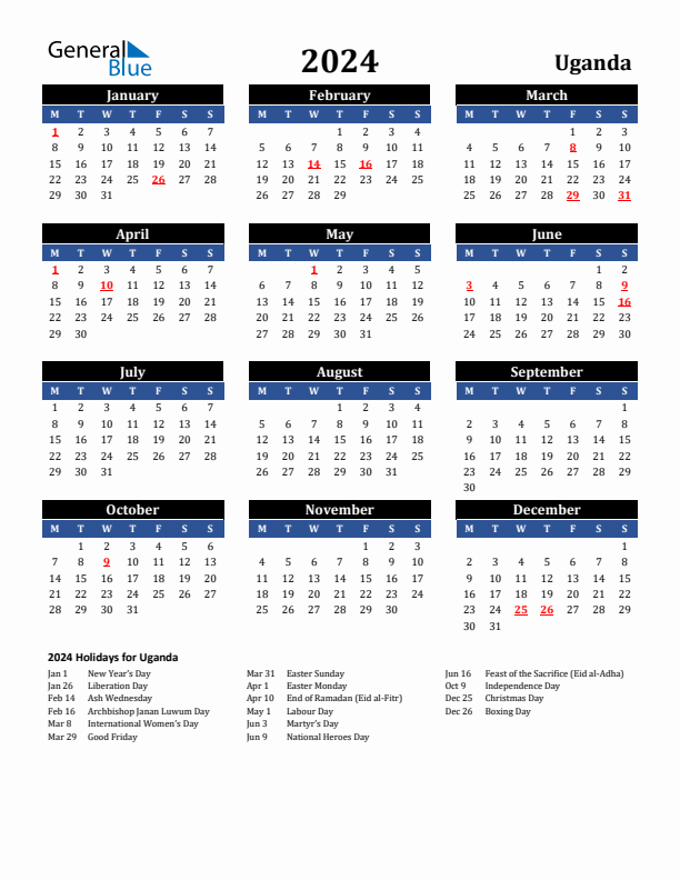 2024 Uganda Holiday Calendar