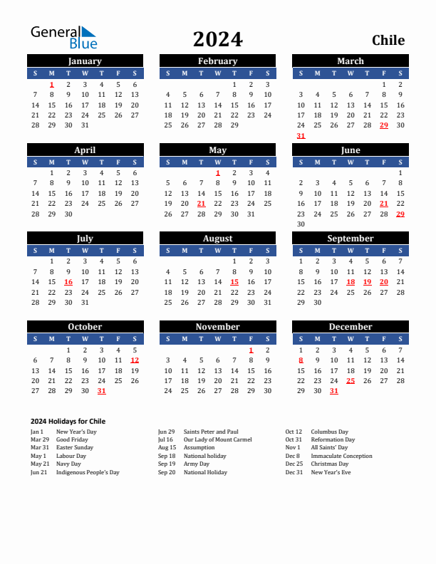 2024 Chile Holiday Calendar