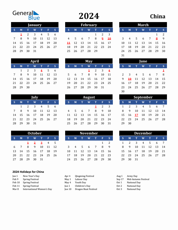 2024 China Holiday Calendar