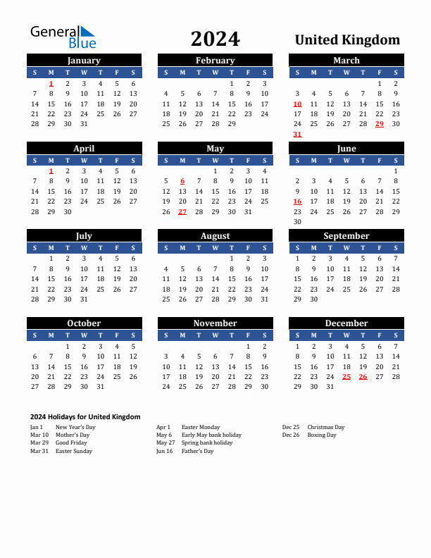 2024 United Kingdom Holiday Calendar