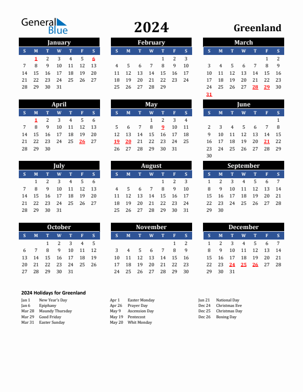 2024 Greenland Holiday Calendar