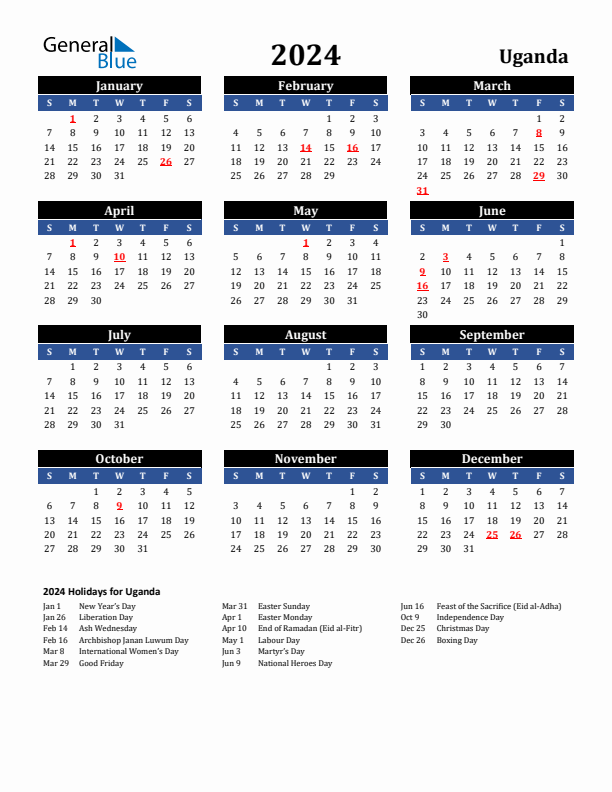 2024 Uganda Holiday Calendar