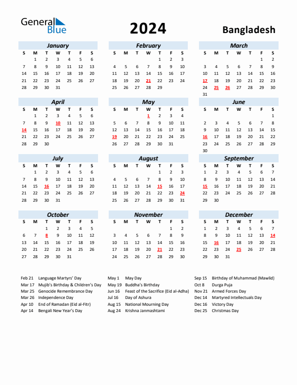 2024 Calendar for Bangladesh with Holidays