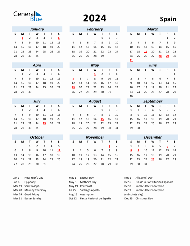 2024 Calendar for Spain with Holidays