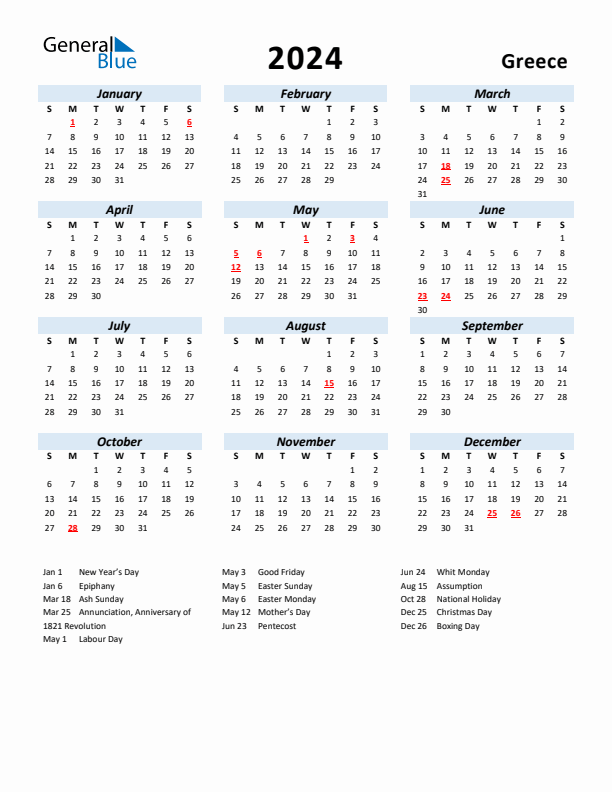 2024 Calendar for Greece with Holidays