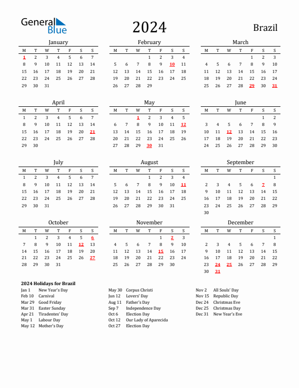 Brazil Holidays Calendar for 2024