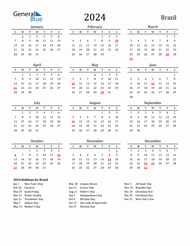 Brazil Holidays Calendar for 2024