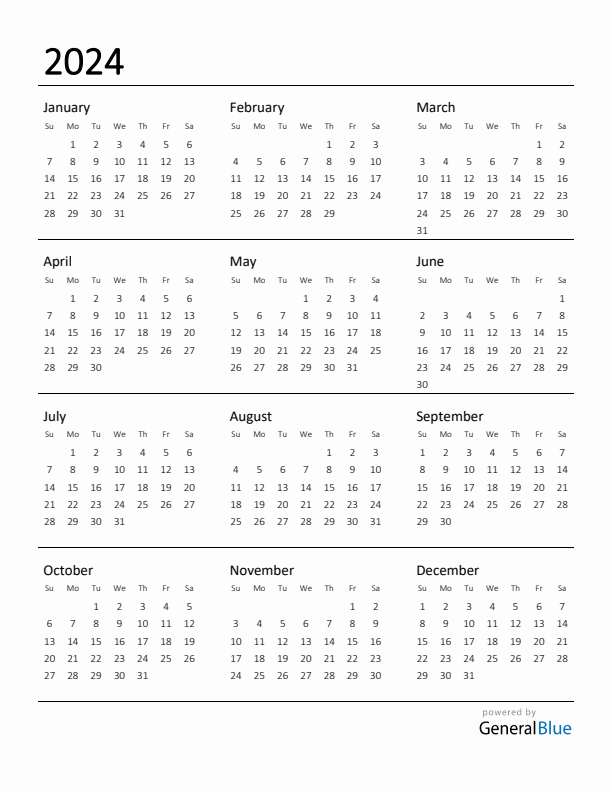 Printable Calendar for 2024