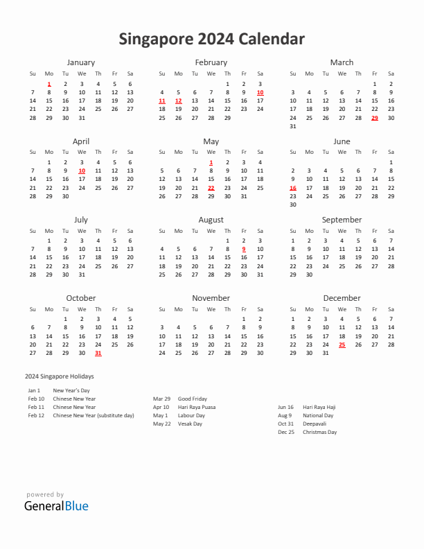 2024 Yearly Calendar Printable With Singapore Holidays