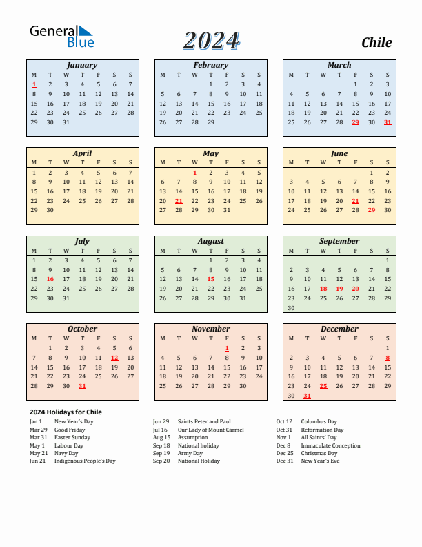 Chile Calendar 2024 with Monday Start