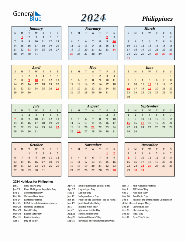 Philippines Calendar 2024 with Sunday Start