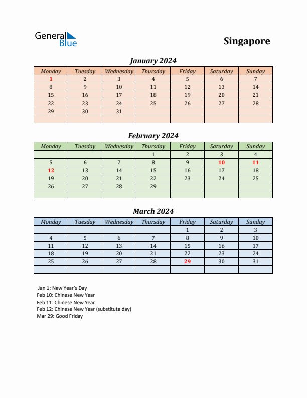 Q1 2024 Holiday Calendar - Singapore