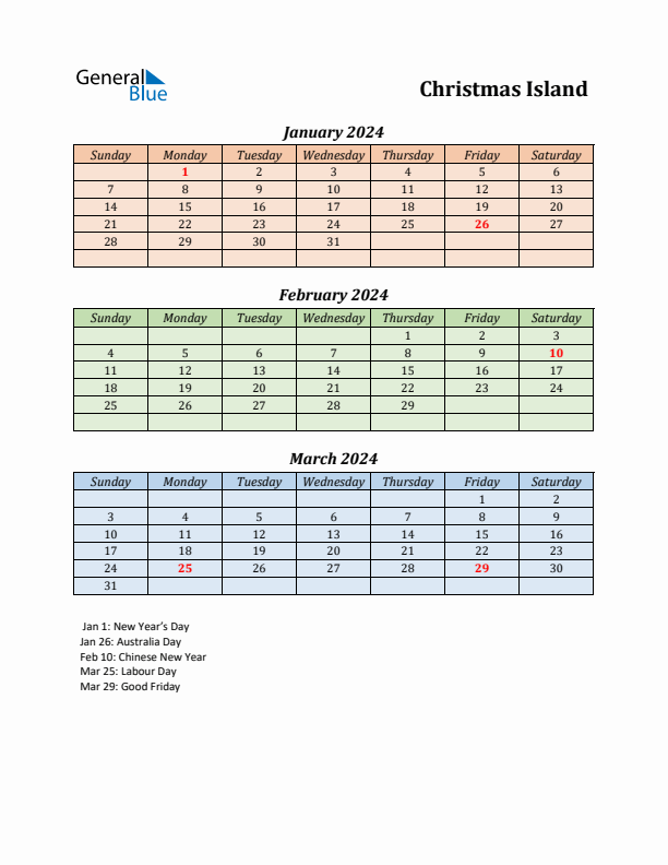 Q1 2024 Holiday Calendar - Christmas Island