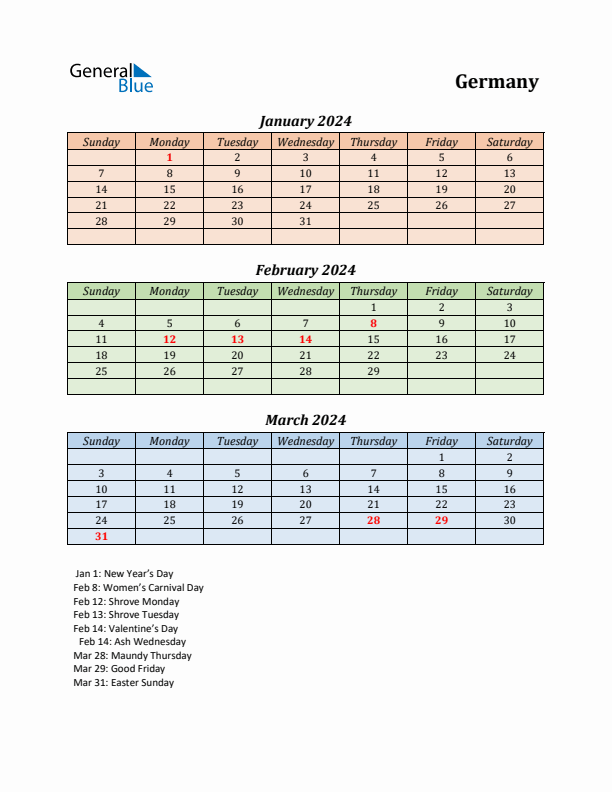 Q1 2024 Holiday Calendar - Germany