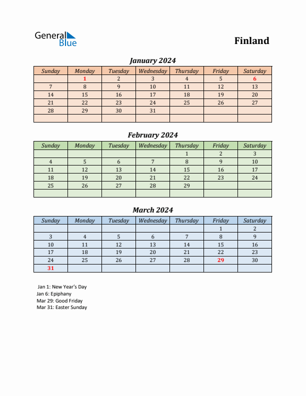 Q1 2024 Holiday Calendar - Finland