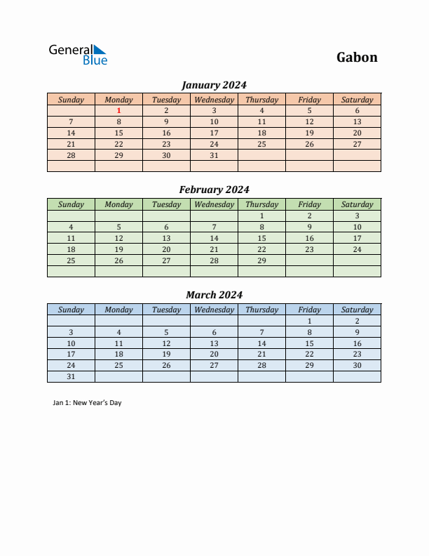 Q1 2024 Holiday Calendar - Gabon