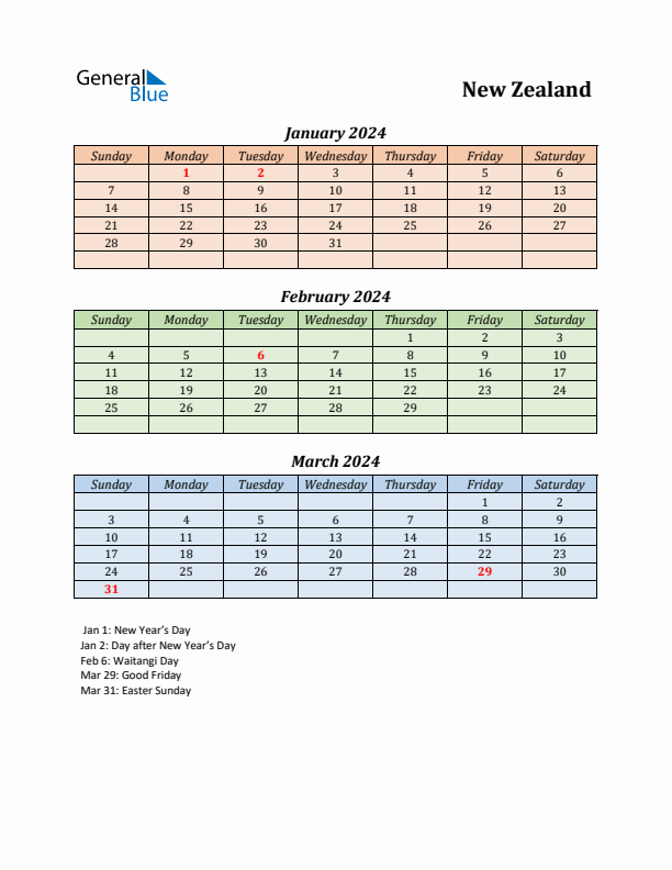 Q1 2024 Holiday Calendar - New Zealand