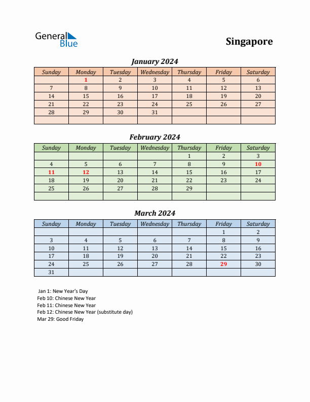 Q1 2024 Holiday Calendar - Singapore