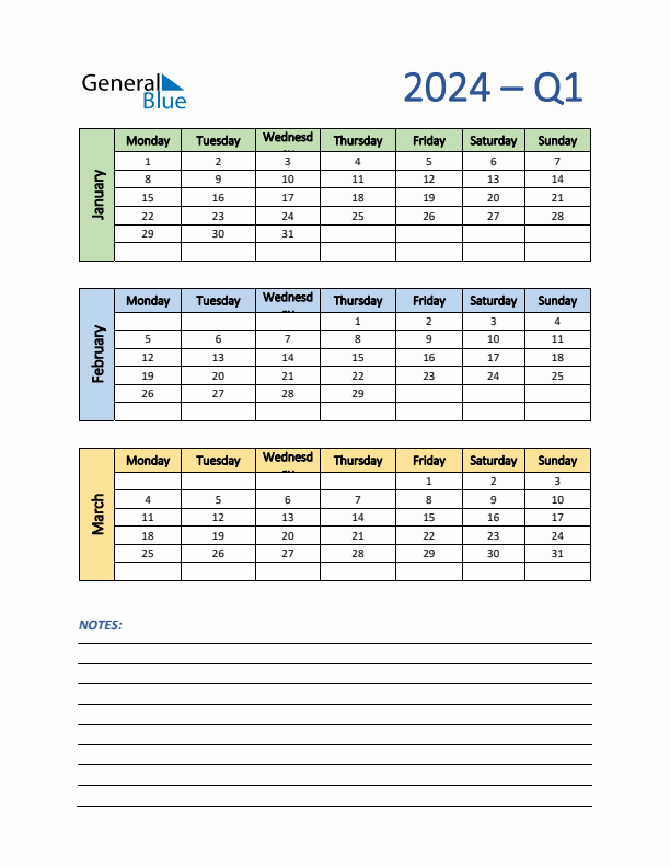 Three-Month Planner for Q1 2024