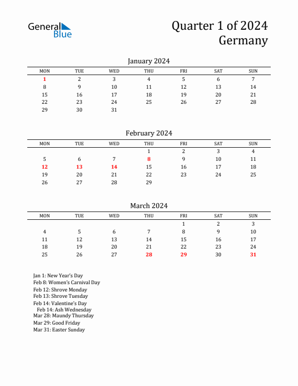 Quarter 1 2024 Germany Quarterly Calendar