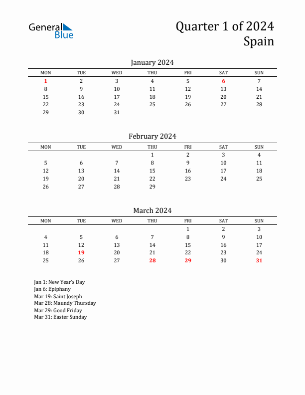 Quarter 1 2024 Spain Quarterly Calendar