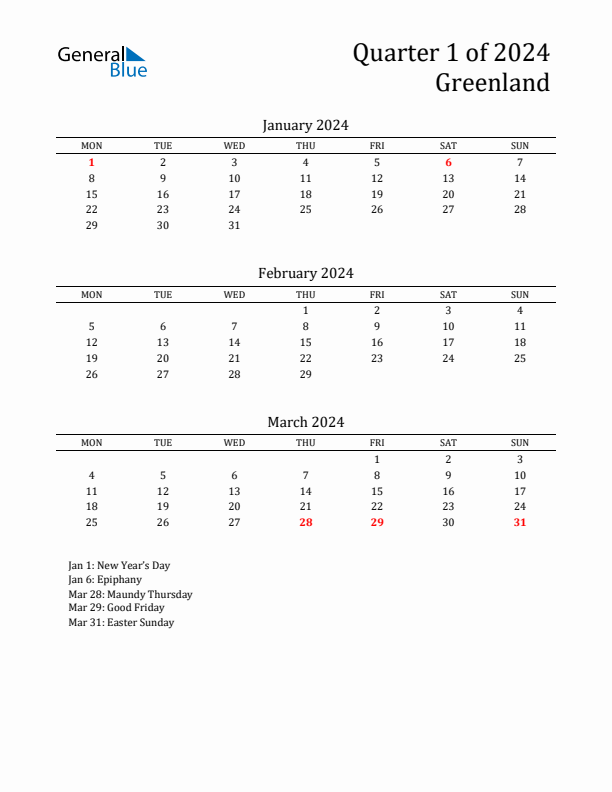 Quarter 1 2024 Greenland Quarterly Calendar