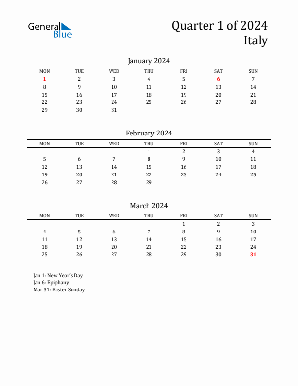 Quarter 1 2024 Italy Quarterly Calendar