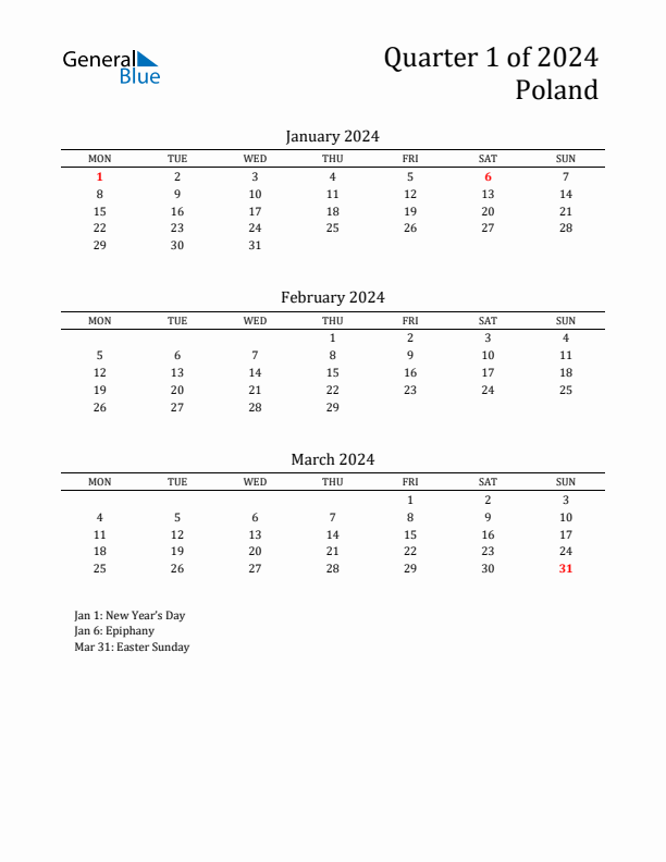 Quarter 1 2024 Poland Quarterly Calendar