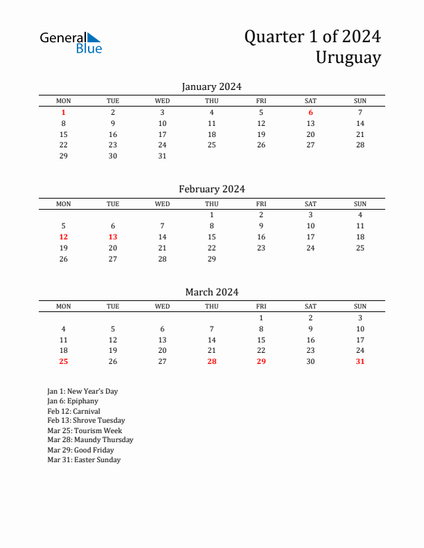 Quarter 1 2024 Uruguay Quarterly Calendar