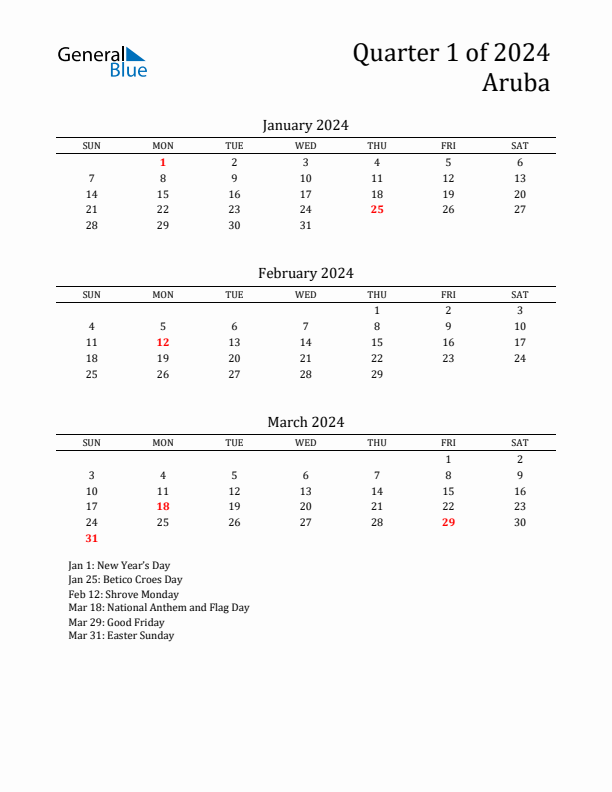 Quarter 1 2024 Aruba Quarterly Calendar