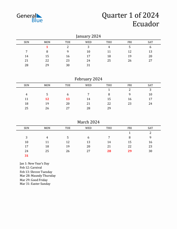 Quarter 1 2024 Ecuador Quarterly Calendar