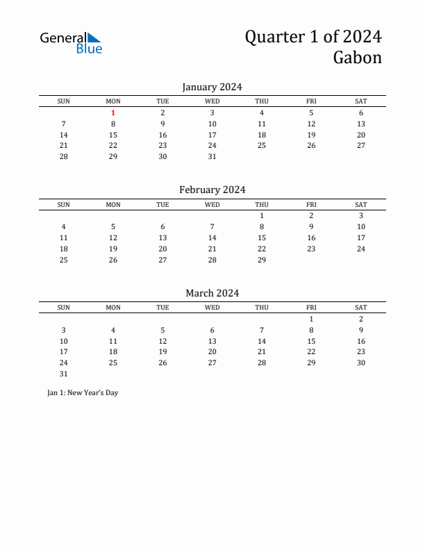 Quarter 1 2024 Gabon Quarterly Calendar