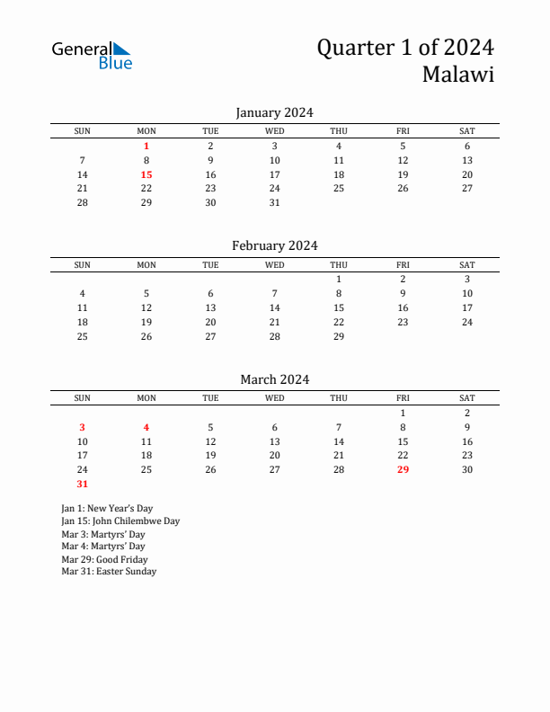 Quarter 1 2024 Malawi Quarterly Calendar