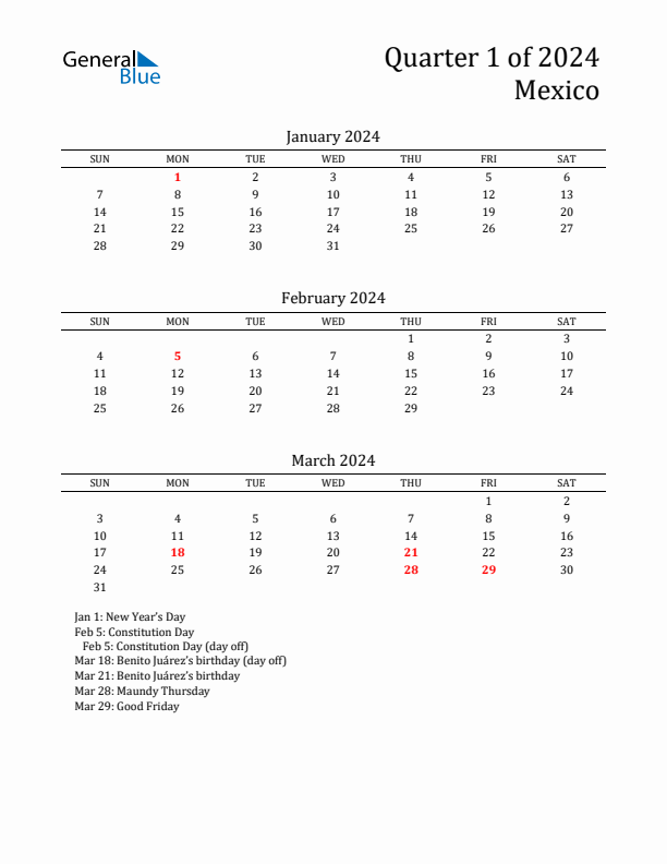 Quarter 1 2024 Mexico Quarterly Calendar