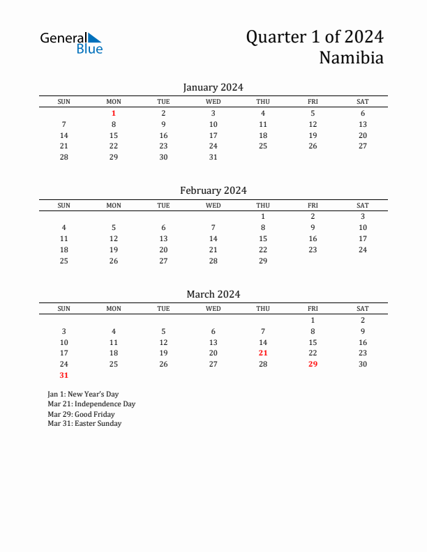 Quarter 1 2024 Namibia Quarterly Calendar