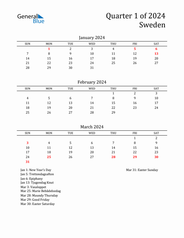 Quarter 1 2024 Sweden Quarterly Calendar