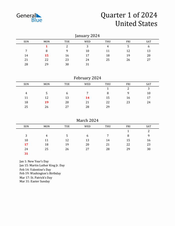 Quarter 1 2024 United States Quarterly Calendar