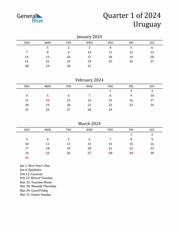 Quarter 1 2024 Uruguay Quarterly Calendar