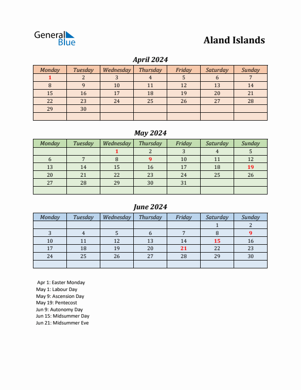 Q2 2024 Holiday Calendar - Aland Islands