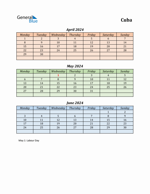 Q2 2024 Holiday Calendar - Cuba